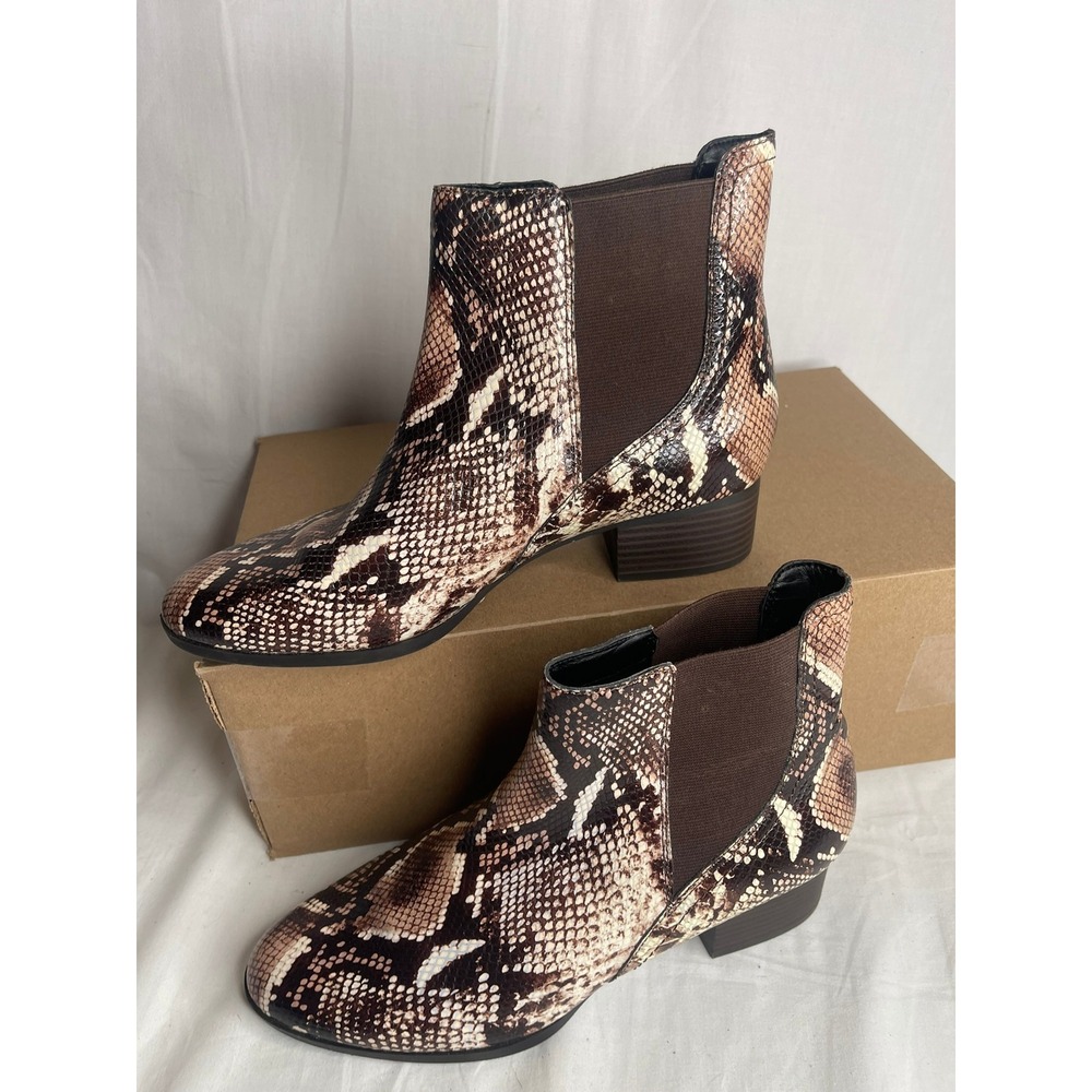 Alex Marie Womens Brown Snakeskin Chelsea Ankle Boots Low‎ Block Heel Size 9.5M